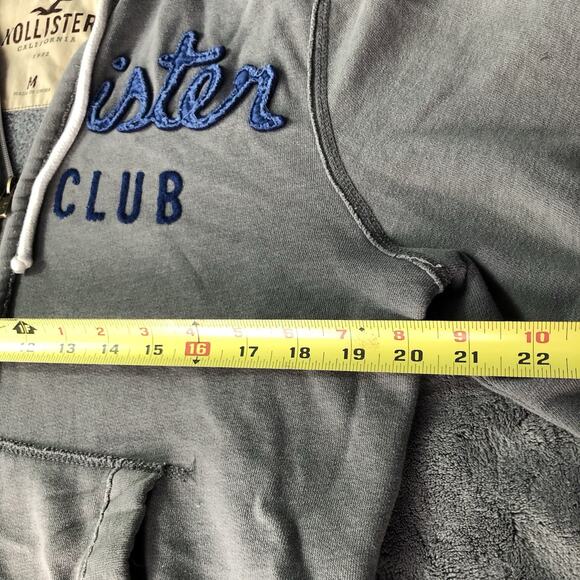 Hollister Surf Club VTG Y2K Hoodie Sweatshirt Unisex M Full Zip Grey Spellout - Picture 4 of 9